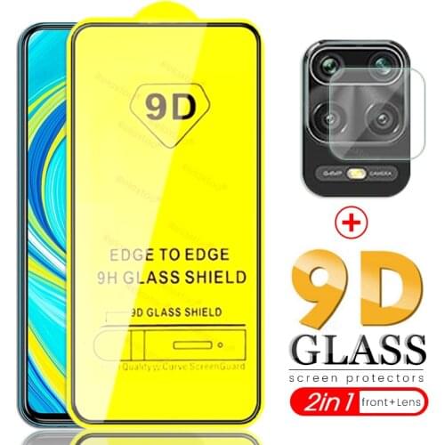 2in1 9d full glue protective glass for xiaomi mi 10t poco x3 nfc f3 5g m3 redmi note 10 9 pro 10s 9s 9a 9c camera protector film