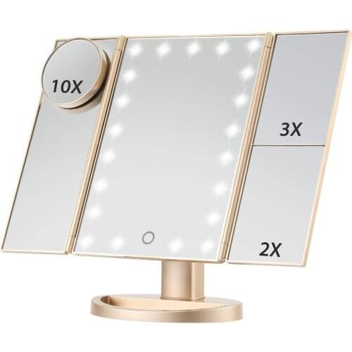 Touch Screen 22 LED Light Makeup Mirror Vanity LED Table Desktop Makeup 2/3/10X Magnifying Mirrors 3 Folding Adjustable Mirror