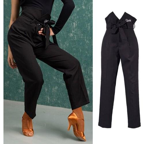 Black Ballroom Dance Pants Women Tap Dance Wear Salsa Dancing Outfit Stage Costume Latin Practice Wear Designer Clothes DL7593