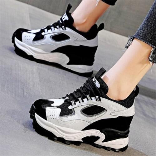 Womens Breathable Cow Leather Ankle Boots Platform Wedge Fashion Sneakers Lace Up High Heels Punk Goth Casual Party Shoes