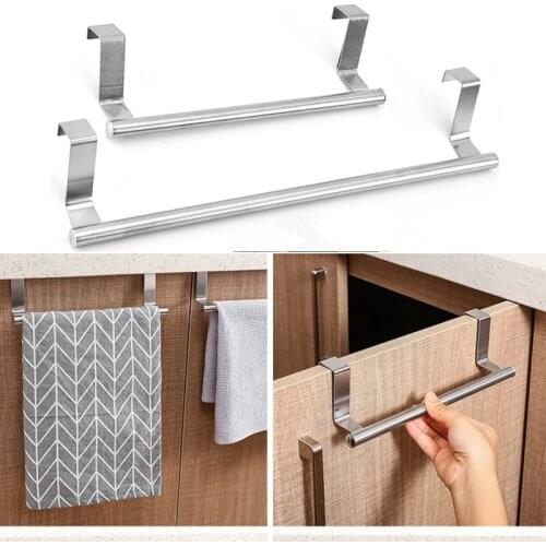 1pcs Stainless Steel Bathroom Towel Stand Rack Kitchen Cupboard Hanging Organizer Door Cabinet Hanging Sundries Storage Shelf