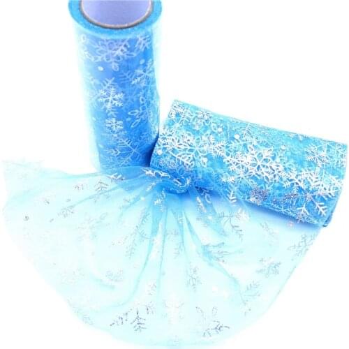 10 Yards Snowflake Tulle Roll Fabric DIY Baby Shower Decorations Wedding Party Birthday Gifts Chair Sash Winter Wonderland Decor