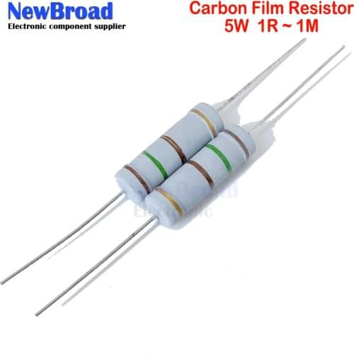 200pcs 5W Carbon Film resistor 5% 1R ~ 1M 2.2R 10R 22R 47R 51R 100R 150R 470R 1K 4.7K 10K 47K 1 2.2 10 22 47 51 100 150 470 ohm