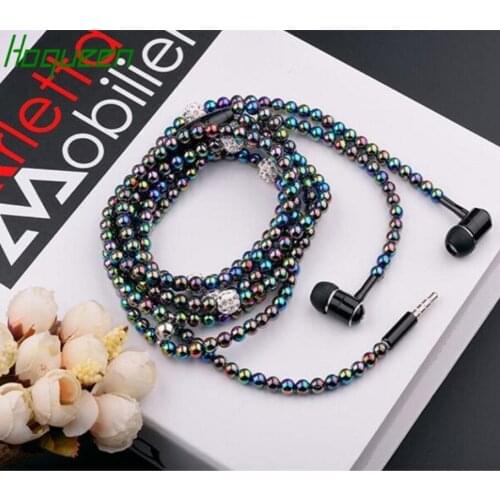 2019 popular jewelry Pearl necklace in-ear earphone stereo Earphone with MIC for IOS/Android Cell Phone 50pcs mutli colors