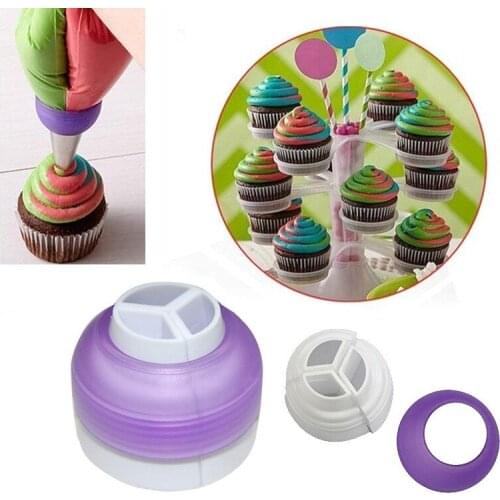 3Holes Cake Decoration Converter Mix 3-Color Coupler Icing Piping Bag Nozzle Converter Decorating Kit for Cupcake Fondant Cookie