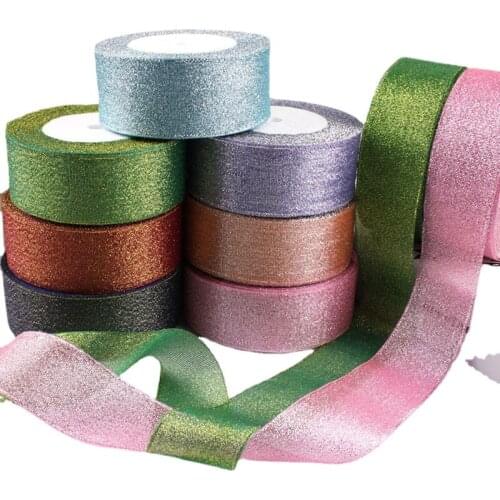 40mm wide 22Meter/roll Metallic Glitter Ribbon Christmas Wedding decoration gift package box cake box paper DIY Ribbon 1pc