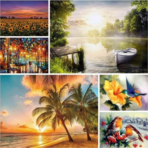 5D DIY Diamond Painting Sunset/Love Landscape Full Diamond Round Embroidery Castle Mosaic Animal Diamond Embroidery Home Decorat