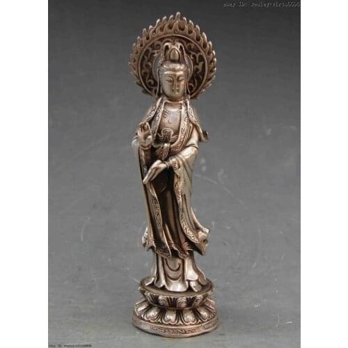 9 Buddhism Temple White Copper Silver stand Kwan-yin Guan Yin Boddha Statue decoration furnishing articles metal crafts