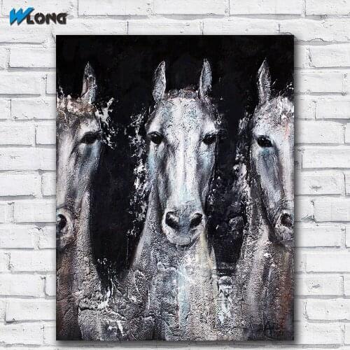 Large size Printing Oil Painting Portrait of three horses wall art canvas prints pictures for living room and bedroom No Frame