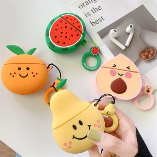 For Airpods Case Silicone Fruits Orange Peach Cover for Air pods Cute Earphone Case 3D Headphone case for Earpods Accessories