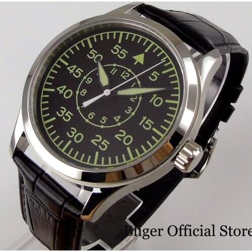 CORGEUT 21 Jewels 8215 Automatic Men Watch Green Luminous Marks Glass Back Steel Case Screw Crown Leather Band Sapphire Crystal