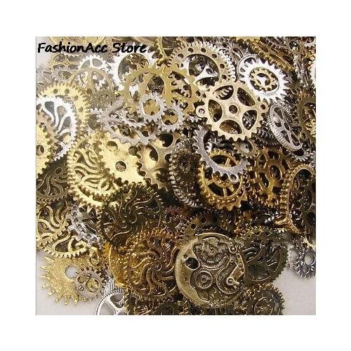 DIY Mixed Random Metal Gear Charms Wheel Retro Antique Bronze Steampunk MovementGear Pendants Jewelry Accessories 50g (32pcs )