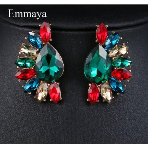 Emmaya fan-shaped multicolored Exquisite Stone Luxury Earrings Crystal Statement Female Shining Ornaments Banquet