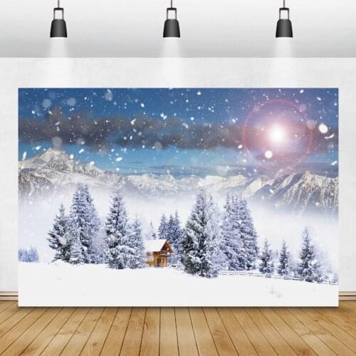 Laeacco Winter Scene Backgrounds For Photography Snow Mountain Pine Forest Merry Christmas Child Photocall Backdrop Photo Studio
