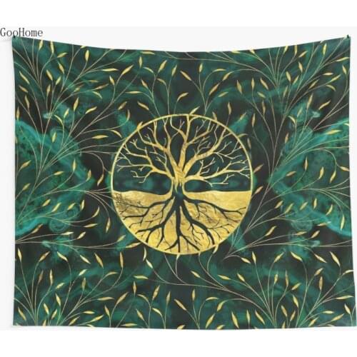 Golden Tree of Life Wall Tapestry Cover Beach Towel Throw Blanket Picnic Yoga Mat Home Decoration
