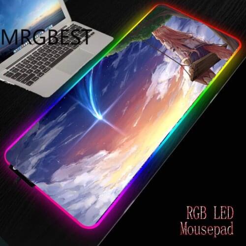 MRGBEST Cute Girl Anime At The Sky Gaming Mouse Pad RGB Game Accessories Led Backlight Lookedge Pc Keyboard Desk Pads Csgo XXL
