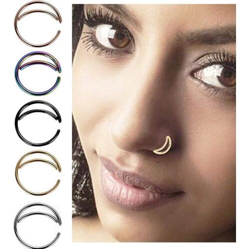 6PC Stainless Steel Moon Nose Ring Hoop Indian Nose Ring Septum Ring Nose Jewelry Nose Piercing Small Nose Hoop