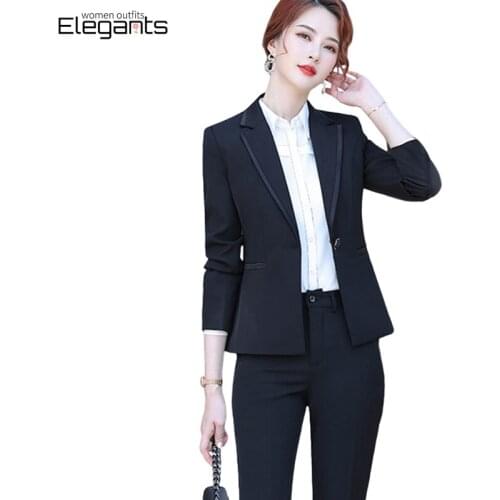 Black Pant Suits Women 2 Pieces Trousrs Blazer Set Business Lady Formal Uniform Office Work Wear 2021 Winter Jacket Suit Female
