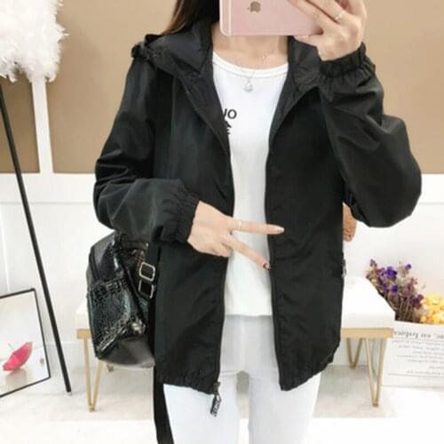 Womens Hooded Jackets 2019 Summer Causal windbreaker Women Basic Jackets Coats Sweater Zipper Lightweight Jackets Bomber Famale