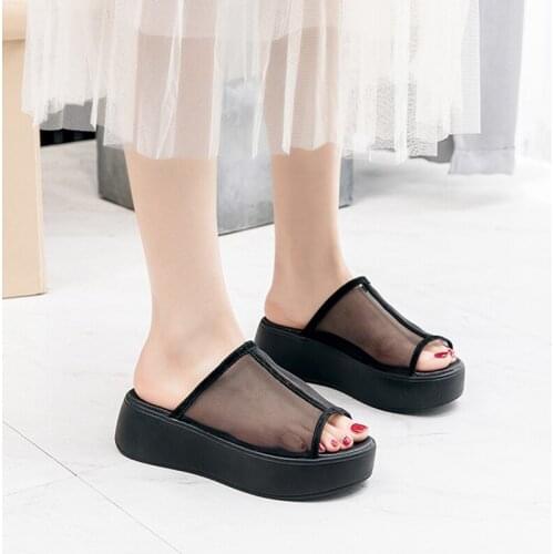 Summer Women Slippers Lace Genuine Leather Platform Outdoor Garden Shoes Women Indoor Bathroom Slides Beach Slippers Sandals