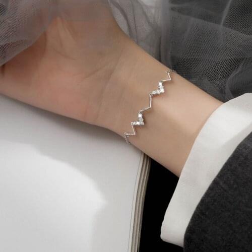 Fashion Korean 925 Sterling Silver Crysral Geometric Charm Bracelet &Bangle For Women Wedding Jewelry SL196