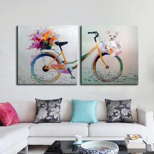 Modualr Wall Pictures Hand Painted Bike Oil Paintings on Canvas Modern Abstract Bicycles Decorative Art Painting for Home Decor