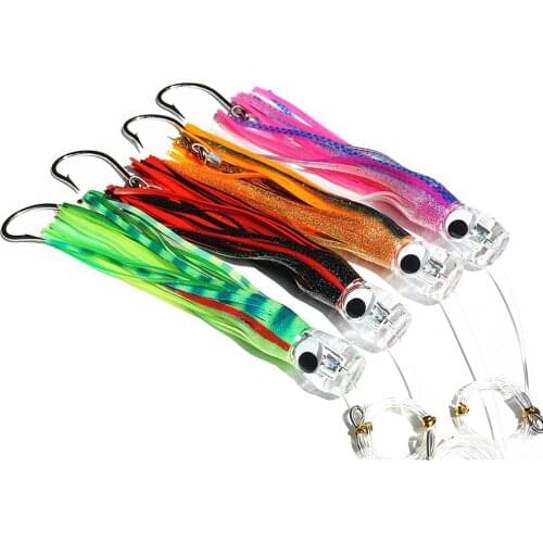 Fishing Lure Set of 4 Trolling Tuna Skirt Lures,9 Inch Fishing Saltwater Lures Rigged Hooks Big Game Fishing Lures