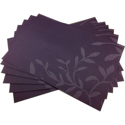 Set of 6 PVC Vinyl Purple Beautiful leaf pattern Decorative Placemats for Dining Table Place Mat in Kitchen Cup Beer Mat