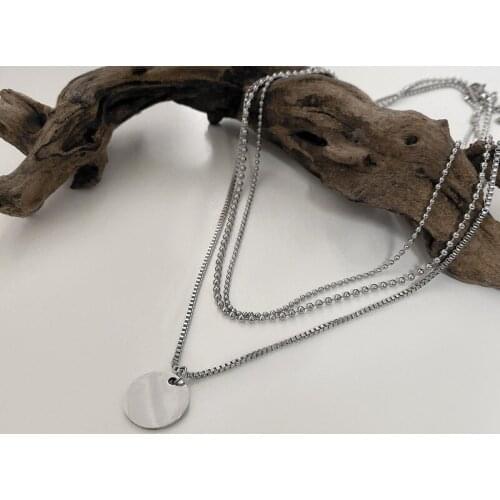 Origin Summer Simple Multi-layer Circle Coin Medallion Pendant Necklace for Women Girls Silver Color Chain Necklace Jewelry