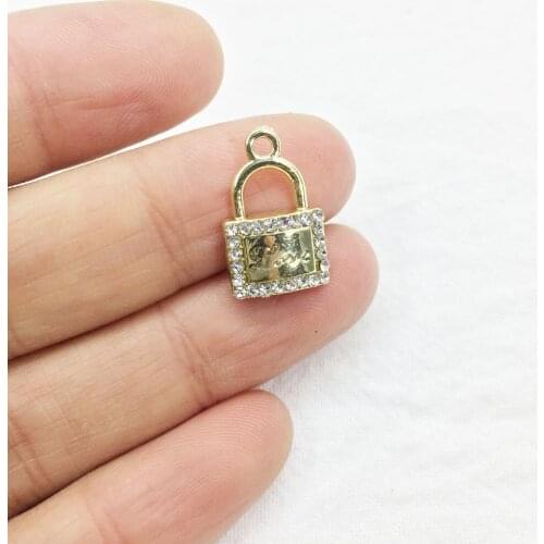 Eruifa 6pcs 15*10mm Lock With Love Rhinestone Coin Zinc Alloy necklace,earring bracelet jewelry DIY handmade 2 colors