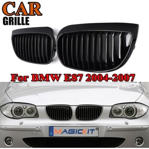 MagicKit 2X Car Front Sport Kidney Grill Grilles For BMW E87 E81 1 Series 2004 -2007 Racing Grills Gloss Black Accessory