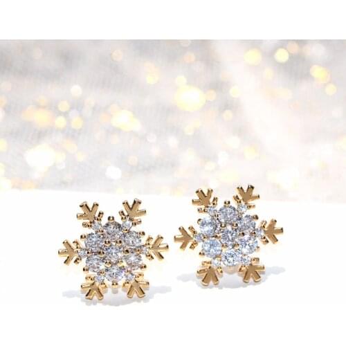 Luxury Female Crystal Stone Earrings Real 925 Sterling Silver Stud Earrings For Women Vintage White Snowflake Wedding Earrings