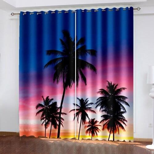 Home Beach Plant Landscape Printing Adult Children Bedroom Living Room Curtain Shade Fabric Custom Hook Decorative Curtain