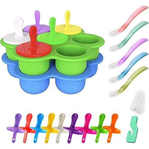 Silicone 7-hole Food Supplement Box 7 color Popsicle Ice Tray Ice Cream Diy Mold Fresh-keeping Popsicle Mold Child Food Suppleme