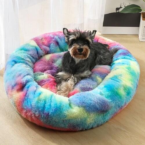 Super Soft Dog Bed Round Washable Long Plush Dog Kennel Cat House Velvet Mats Sofa Dogs Basket Pet Bed Mat Cushion Animals Sofa