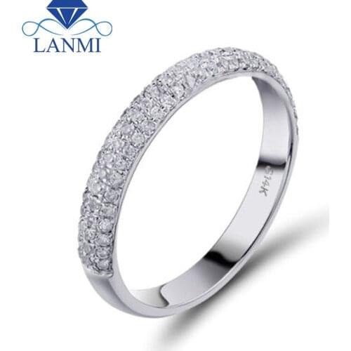 Vintage Jewelry Solid 14Kt White Gold Genuine Diamond Wedding Band Gold Pave SR0069