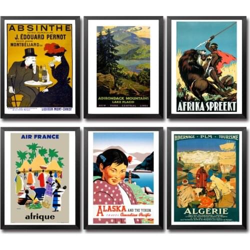 South Africa Absinthe Adirondack Alaska Algeria Amalfi Amsterdam Antilles Argentina Armenia Asia Vintage Travel Poster