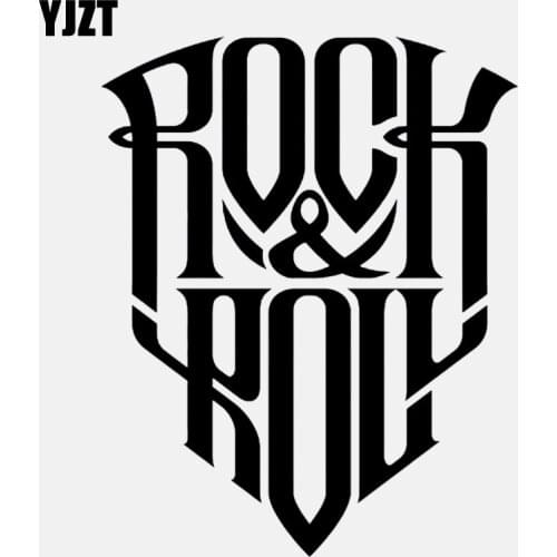 YJZT 12CM*14.9CM Cartoon text Rock and Roll Decal Vinyl Black/Silver Car Sticker C22-0712