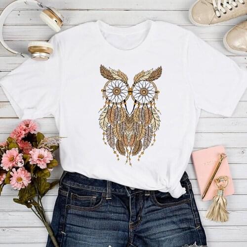 T-shirts Women Owl Animal Cartoon Fashion Trend Style Short Sleeve Tshirt Top Lady Stylish Sweet Print Clothes Tee T-Shirt