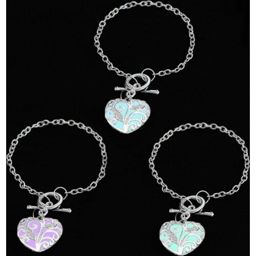 Glow in the Dark Bracelet Glowing Hollow Heart Jewelry Bracelet Blue Green Purple Luminous Bracelet for Women Men Free Shipping