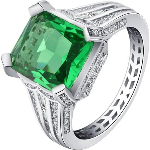 Refreshing Green Cubic Zirconia Simple Square Design Ring Silver Color Elegant CZ Wedding Bands Finger Ring Women Custom Jewelry