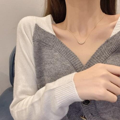 Simple U Type Pendant Titanium Necklace For Women Cute Minimalist Stainless Steel Choker Emo Jewelry Gifts Collares