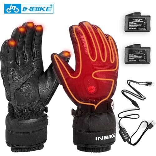 INBIKE Winter Heated Sport Gloves USB Rechargeable Waterproof Electric Thermal Leather Cycling Motorcycle Ski MTB Bike Gloves