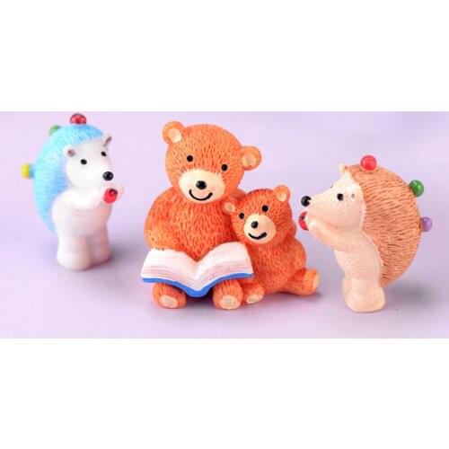 ZOCDOU 3 Piece Hedgehog Hedgepig Bear Forest Animal Europe Model Small Statue Figurine Crafts Figure Ornament Home Garden Decor