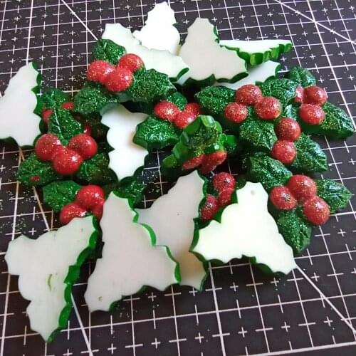 1pcs/lot resin flat back glitter Christmas leaf 26mm Cabochons Hair Bow Center DIY Christmas decration