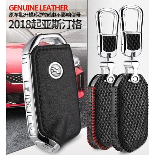 Case Remote Key keychain key chain holder genuine leather car key case cover for kia stinger 2018 2019 4 button