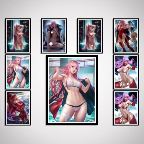 DITF Kawaii Anime Cartoon Darling In The Franxx Sexy Nude Girl Game Zero Two Poster Canvas Decor Decoration Room Wall Art Silk