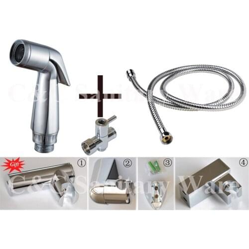 Chrome & Clear Shattaf Kit - Handheld Bidet Sprayer + Brass T-adapter G1/2, G7/8, G3/4, M18X1.5L Optional A1501ST