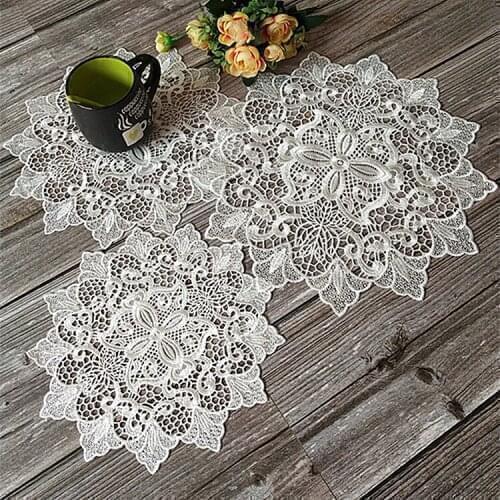 Exquisite Modern Style Flower Water Soluble Embroidery Lace Placemat Coaster Balcony Table Coffee Cup Mat Christmas Wedding Hot