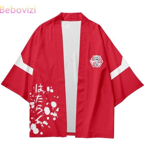 2021 New Japanese Red Cartoon Anime Beach Kimono Streetwear Men Women Cardigan Cosplay Haori Yukata Harajuku Tops Robe Clothes